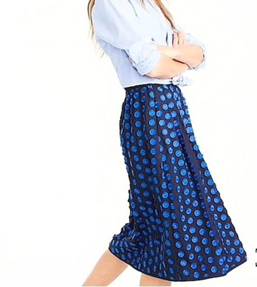 J.Crew Black Blue Fringe Polka Dot Midi Skirt Whimsical Office Sz 6 Preppy
